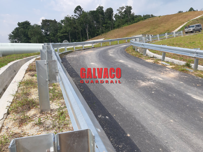 Galvanized Curve Guardrail installed a sloping hillside